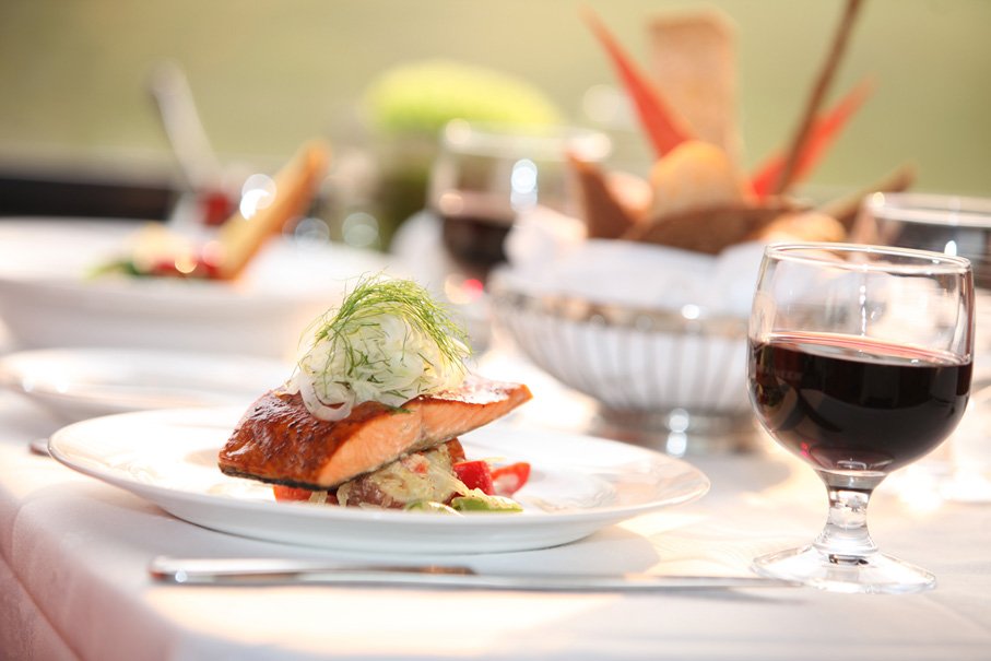 A plated meal served on board the Rocky Mountaineer