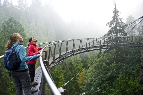 The Capilano Suspension Bridge stretching through tall forest in North Vancouver